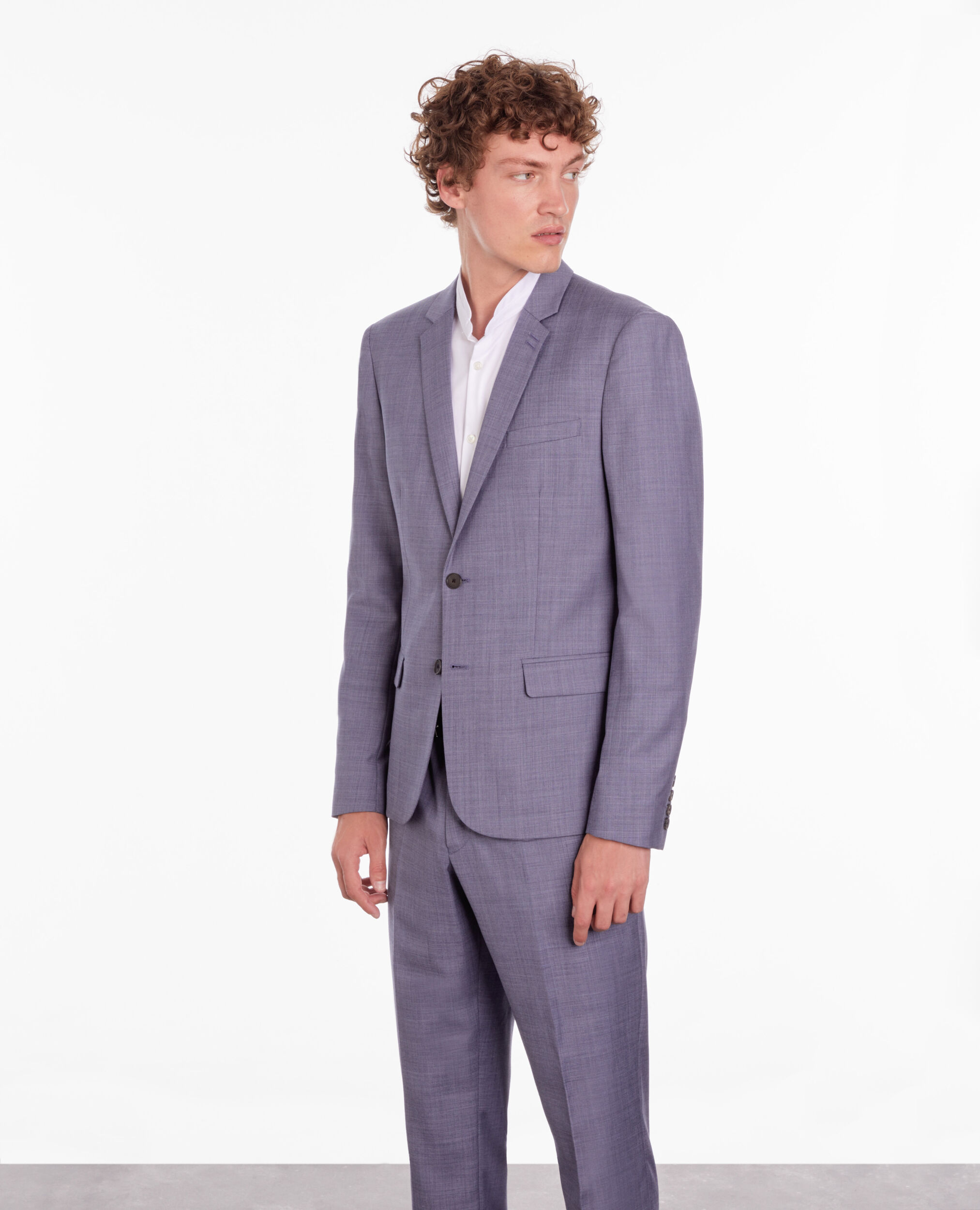 Veste de costume en laine à carreaux gris et bleus