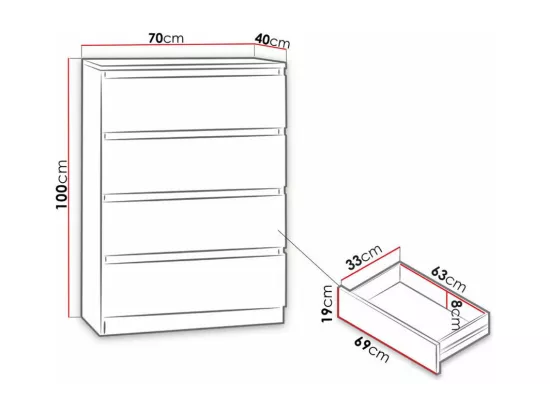 Commode Comfivo 160, Blanc, Avec tiroirs, Nombre de tiroirs: 4, 100x70x40cm