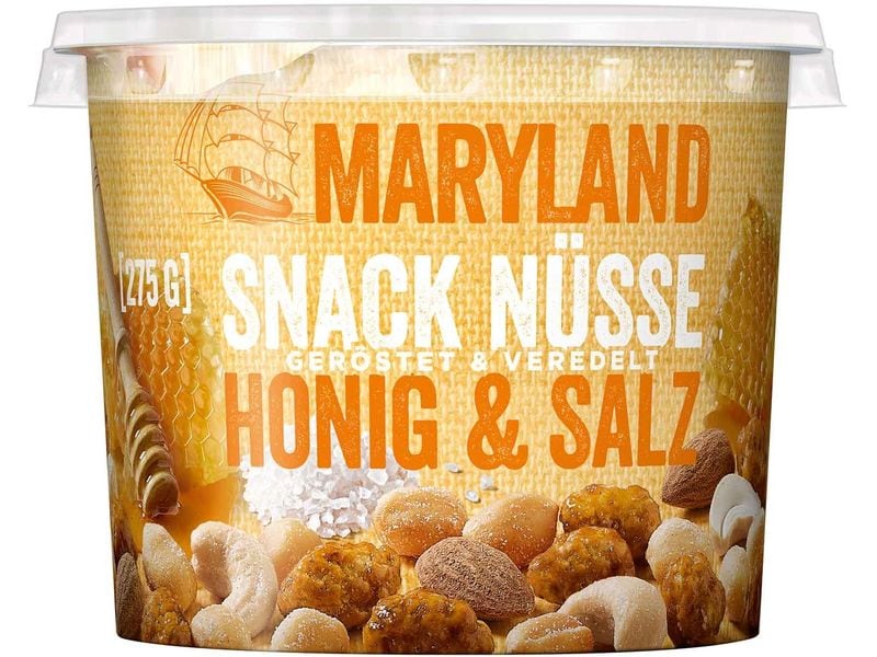 Maryland Snack Nüsse Honig und Salz 275 g Knackige Nüsse verfeinert mit goldener Honigsüsse
