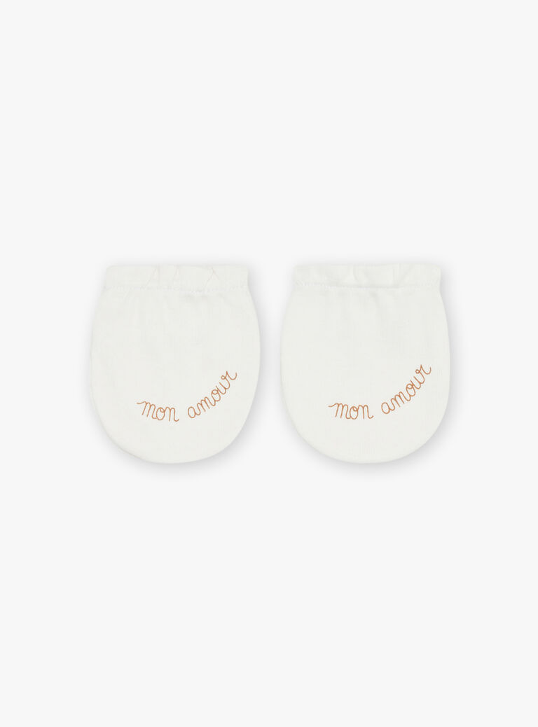 Moufles de naissance écrues en coton biologique