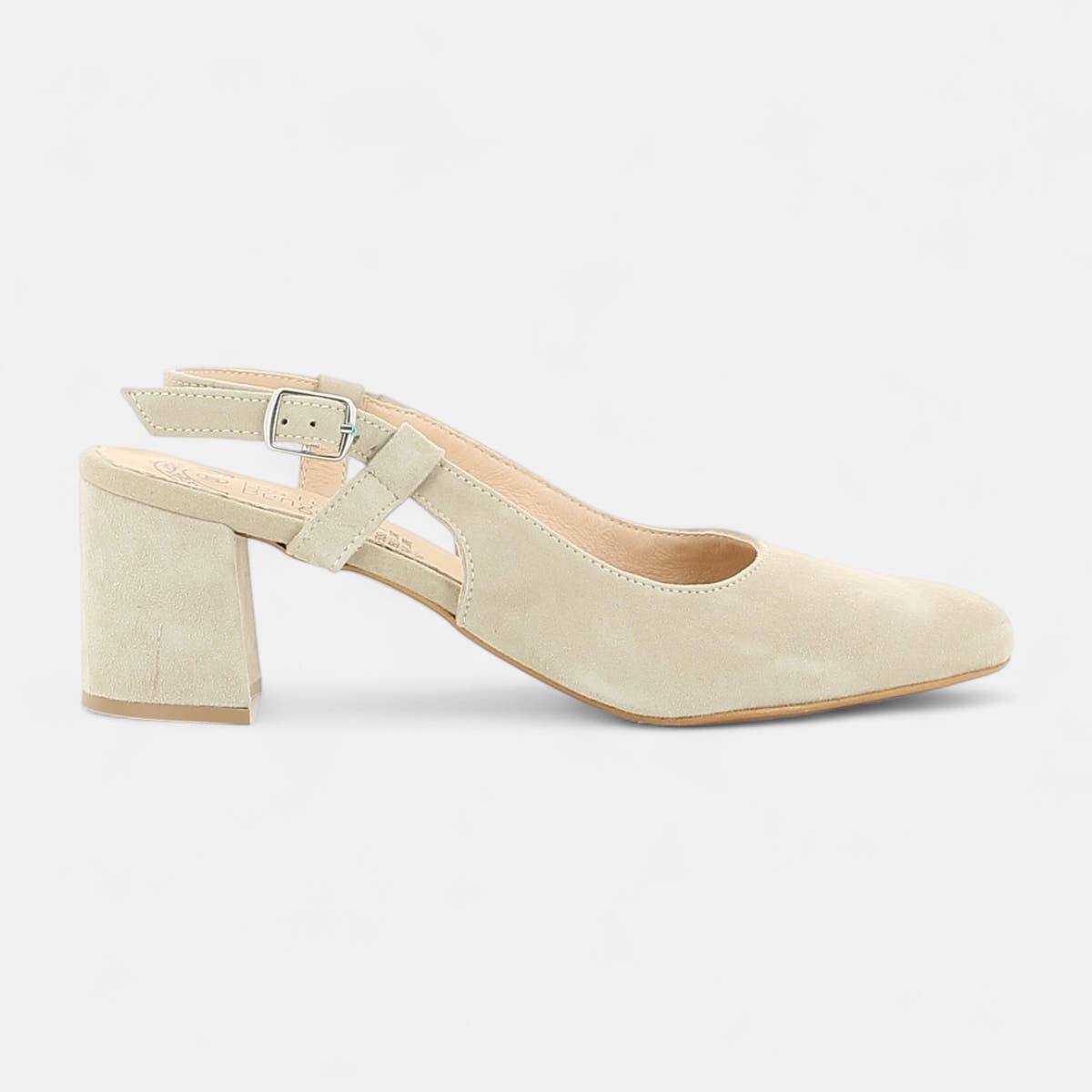 Escarpins avec bride arrière à talon Femme en cuir beige