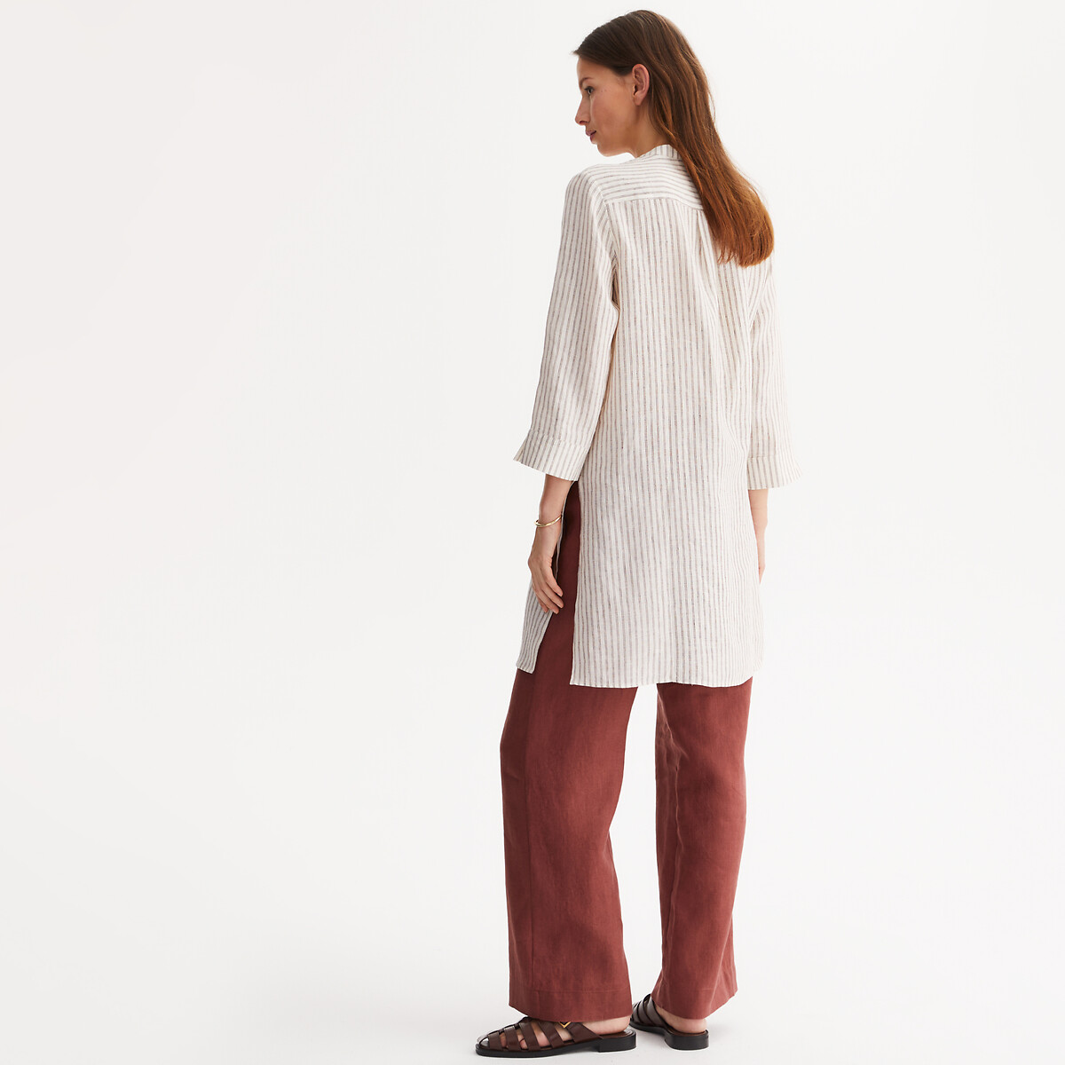 ANNE WEYBURN<br>Túnica de linho com gola tunisiana e mangas 3/4