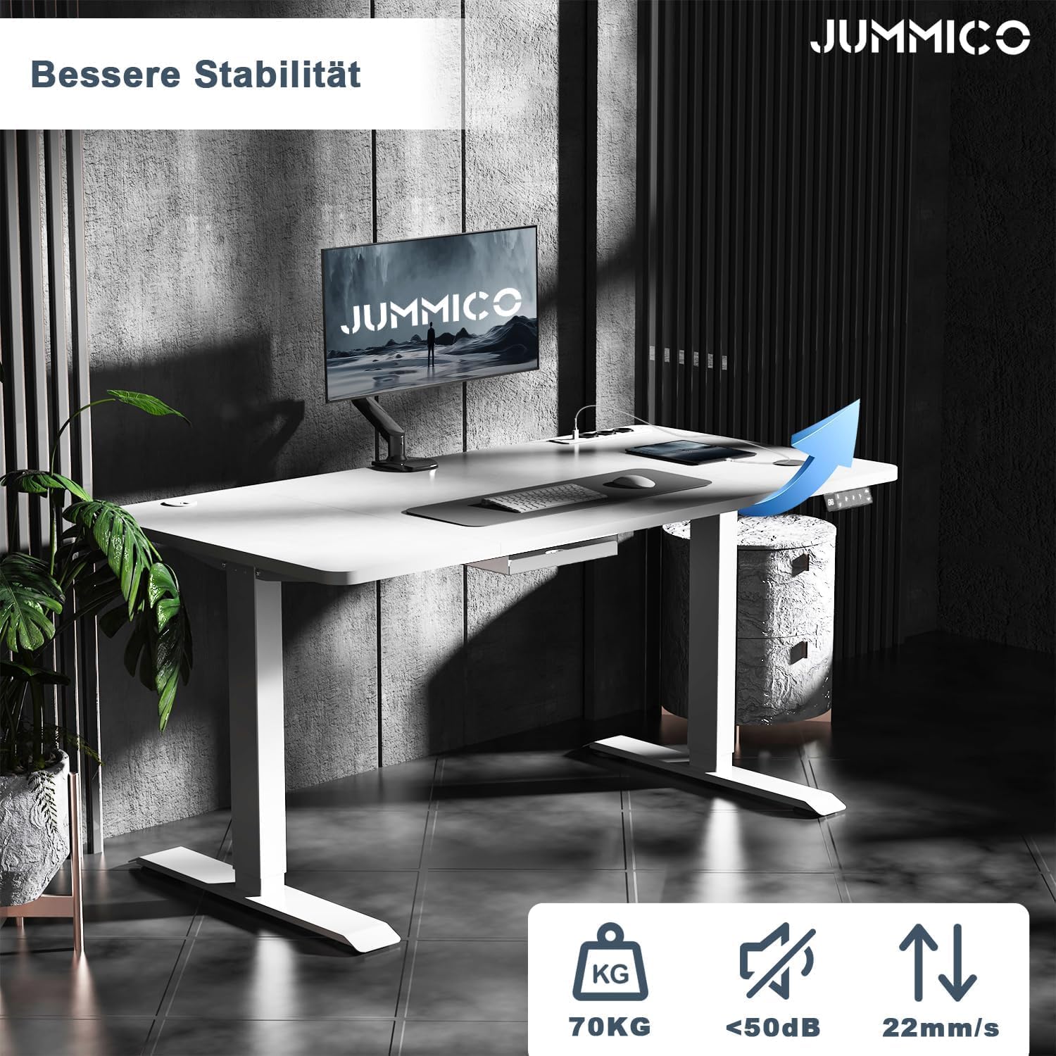 JUMMICO Höhenverstellbarer Schreibtisch mit Kabelloser Ladestation und Euro-Steckdose mit USB, Schreibtisch Höhenverstellbar Elektrisch Stehtisch, Standing Desk (Grau 180x80cm)