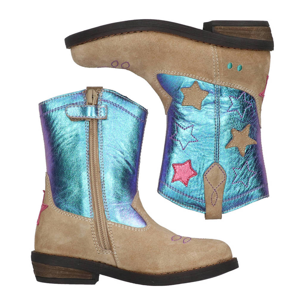 BunniesJR Roos Rodeoleren cowboylaarzen beige/blauw