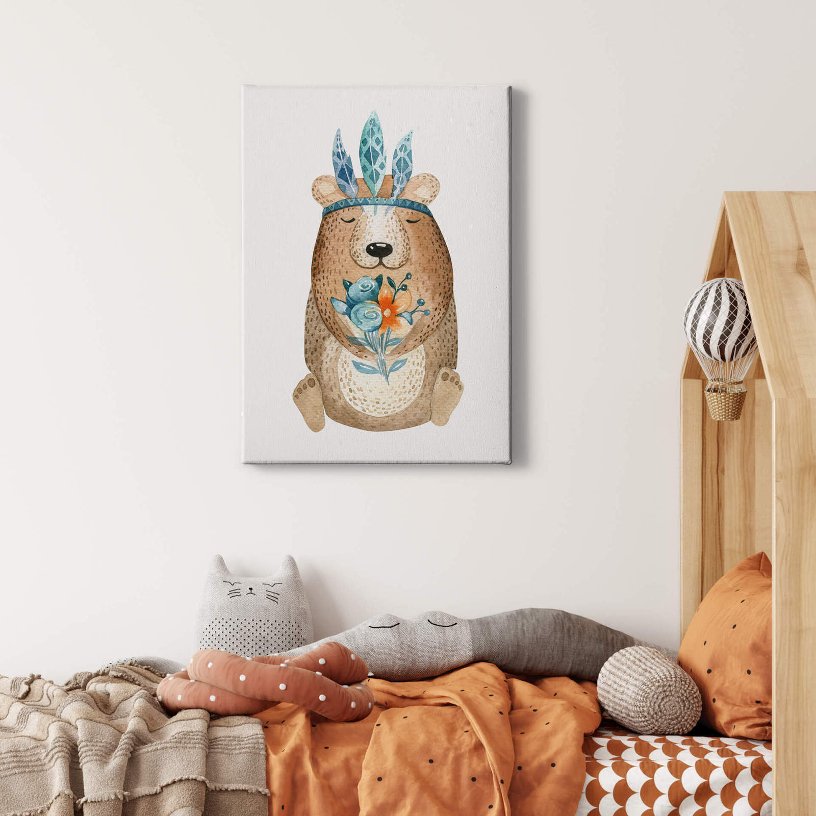 Leinwandbild GLÜCKLICHER BÄR - braun-blau - 50x70 cm