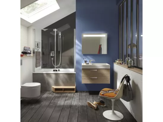 Baignoire bain douche JACOB DELAFON Capsule, compacte + pare bain en niche 120 x 80 cm