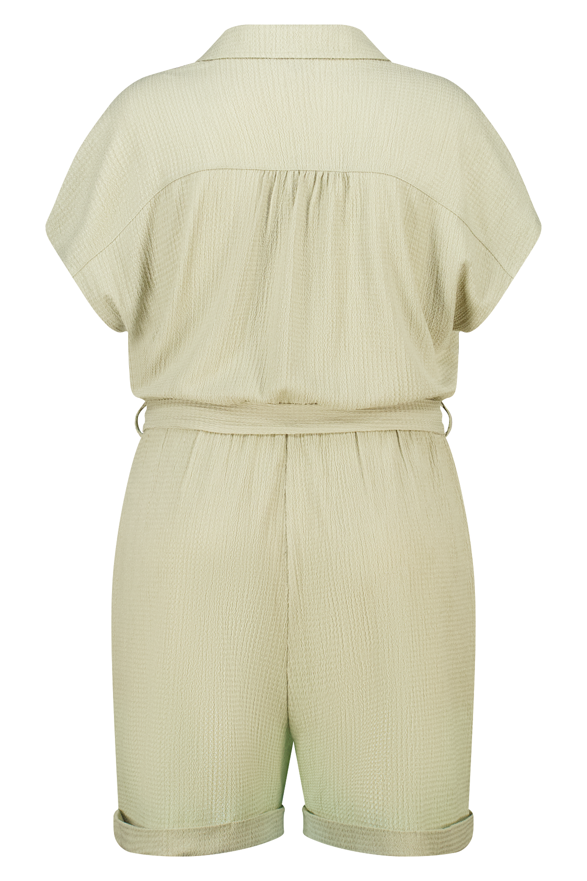 Playsuit met ceintuur en kraag salie