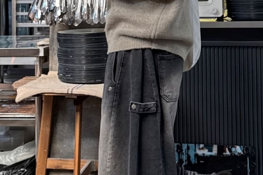 SeoulPop - Gewassen baggy jeans met trekkoordtaille
