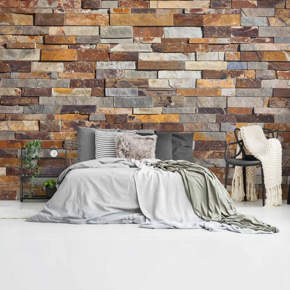 Fotobehang Natuurstenen muur - 260x384cm - Bruin