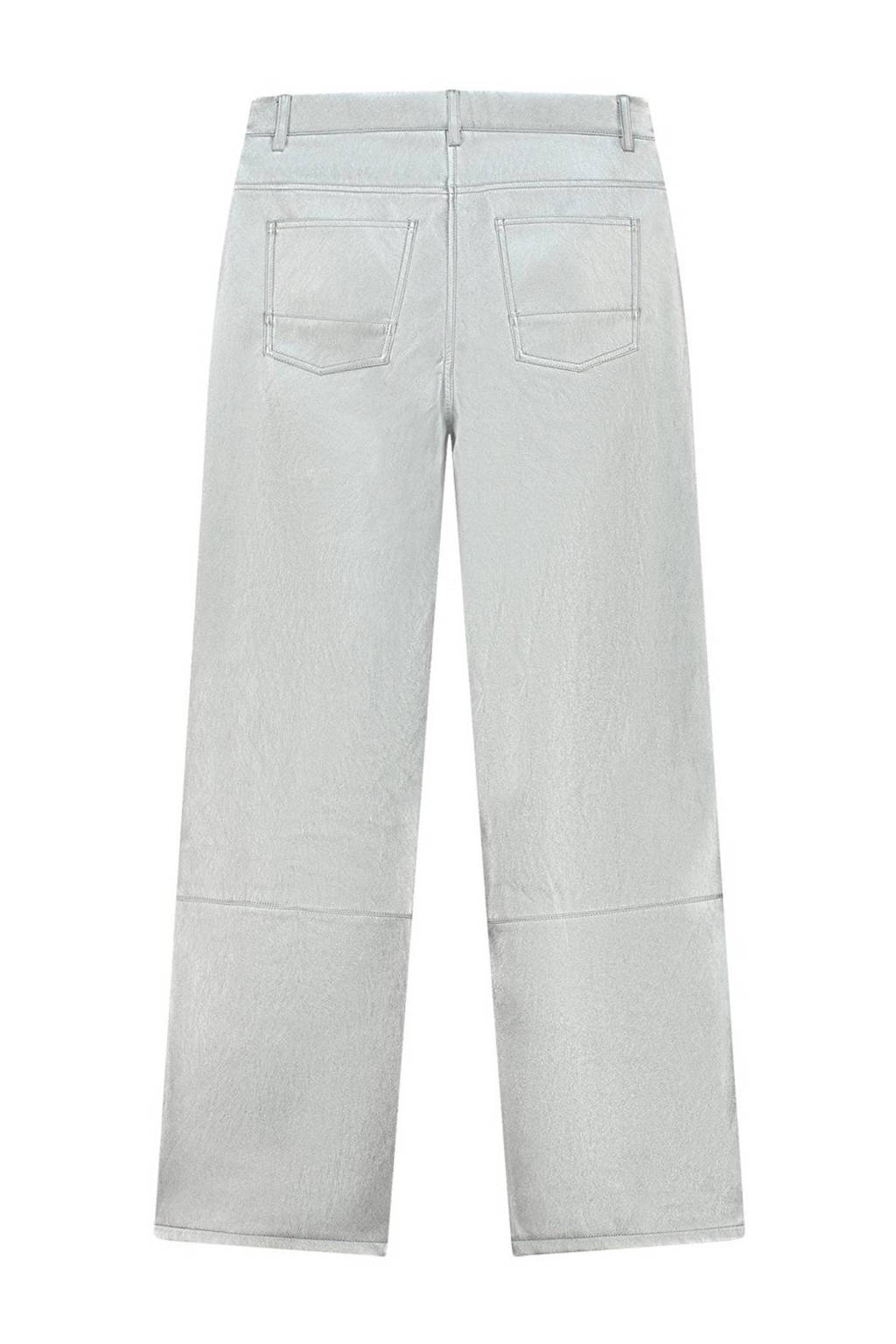 NIK&NIK imitatieleren wide leg broek Kenner zilver