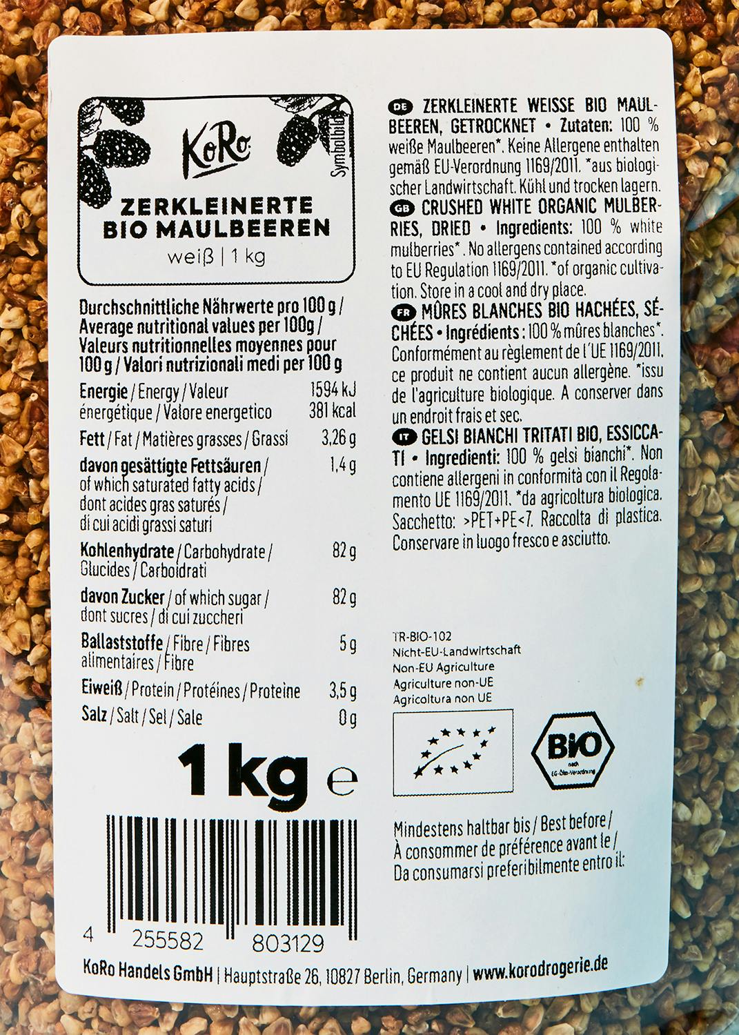 Zerkleinerte weiße Bio Maulbeeren 1 kg