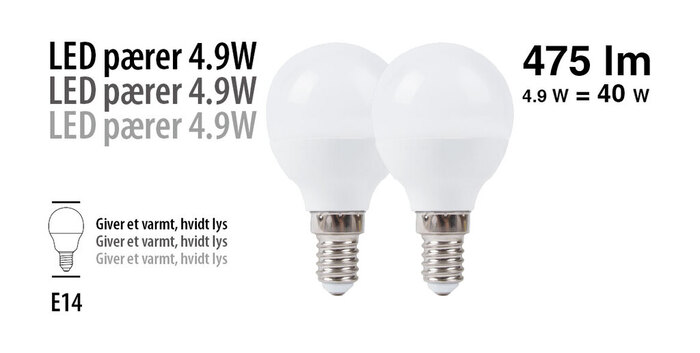 LED-kronepærer 4,9 W E14 - 2 pk.