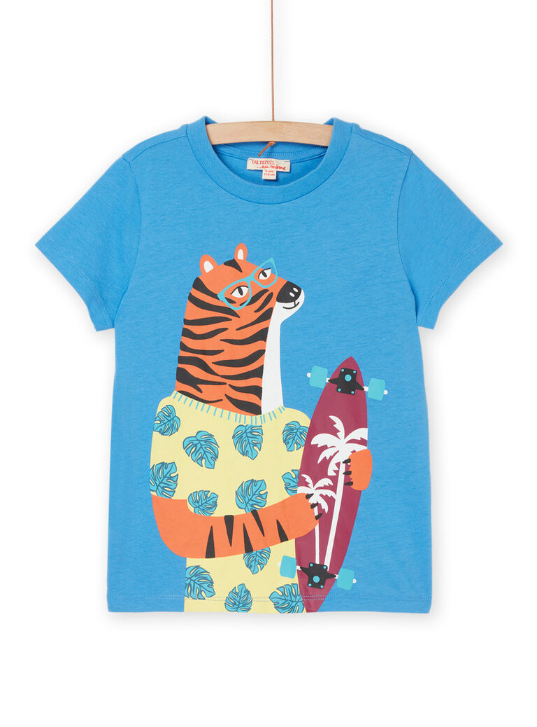 T-shirt bleu à motif tigre