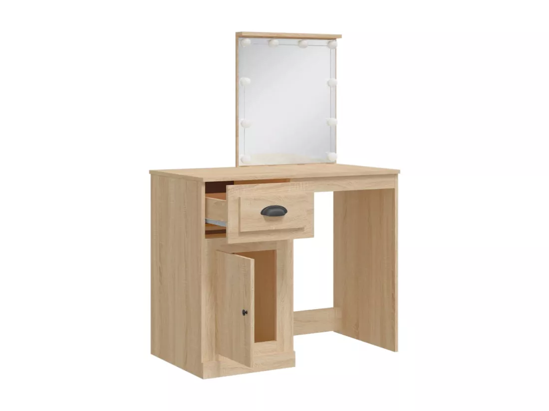 Coiffeuse avec lumières LED chêne sonoma 90x42x132,5 cm