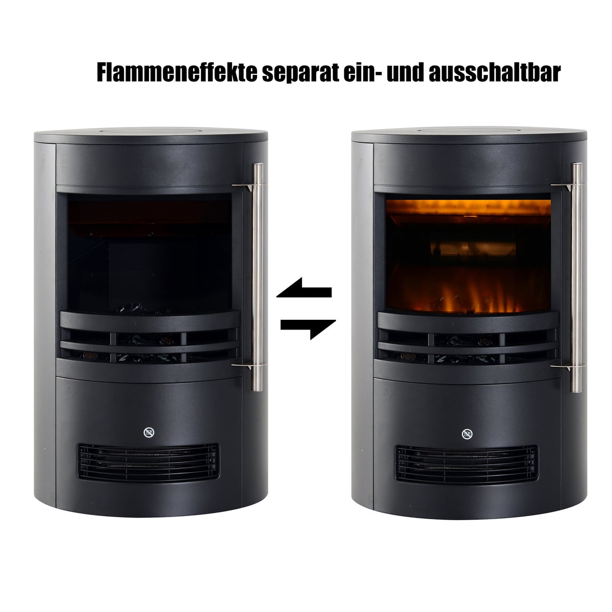 HOMCOM LED elektrische haard met vlameffect, 900/2000W, 41x41x64,5cm, ijzer, kunststof, gehard glas, zwart