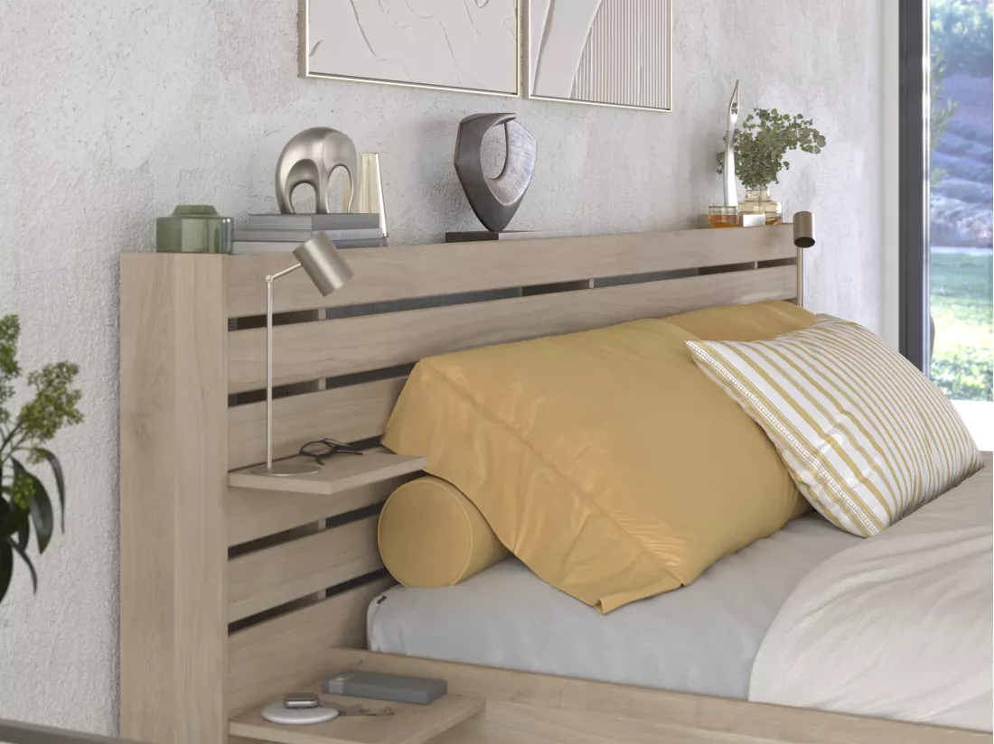 Lit 180 x 200 cm avec rangements - Coloris : Naturel + Sommier - TENALIA