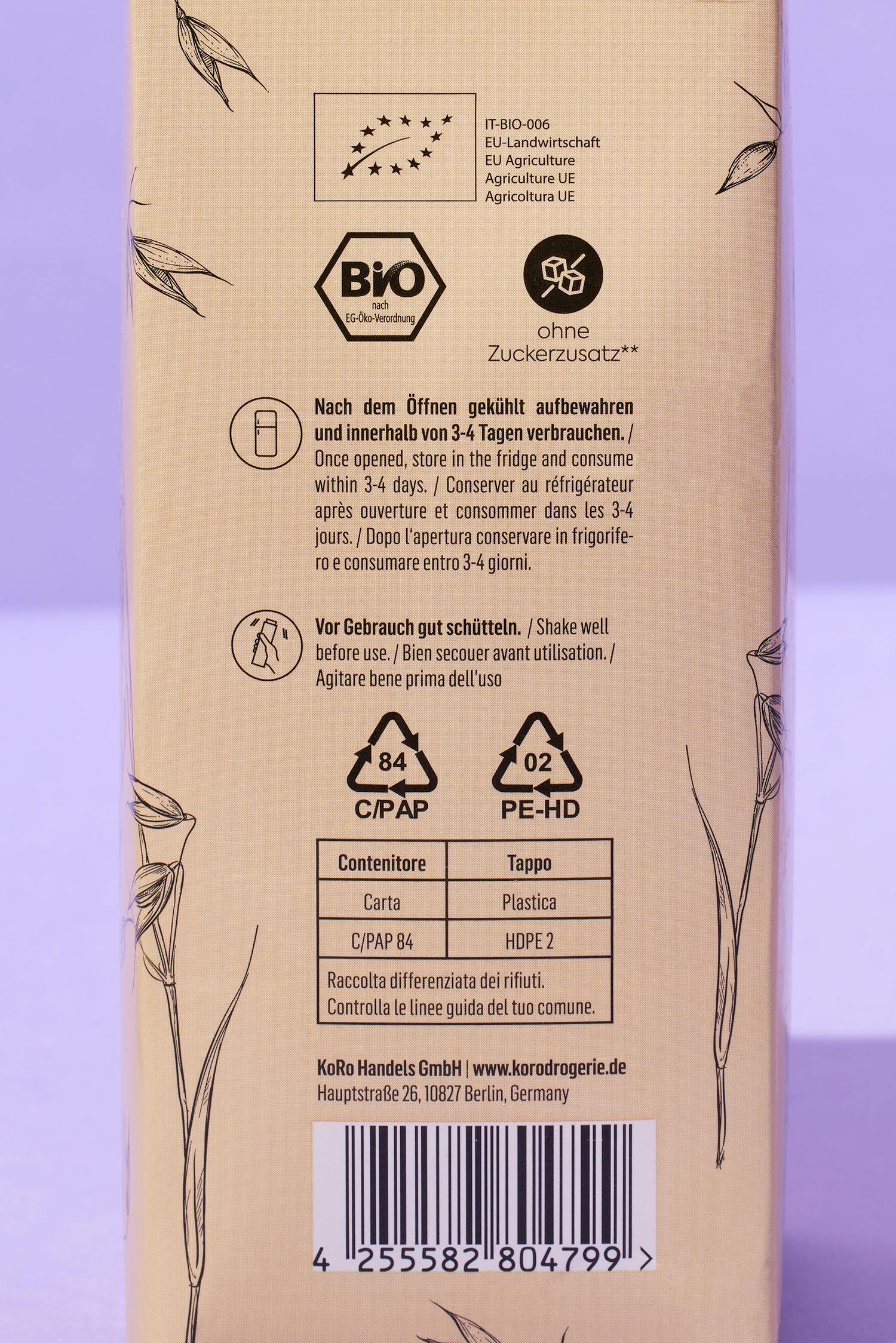 Bio Haferdrink 15 % Hafer 1 L