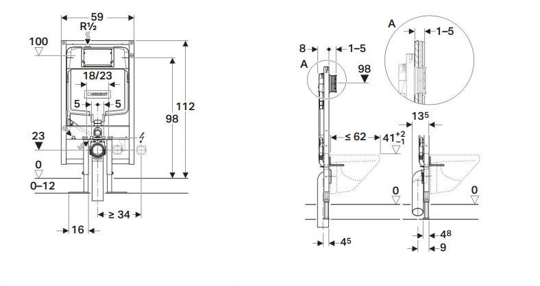 Geberit UP720 toiletset met Villeroy en Boch O.novo Direct Flush wandcloset en softclose zitting