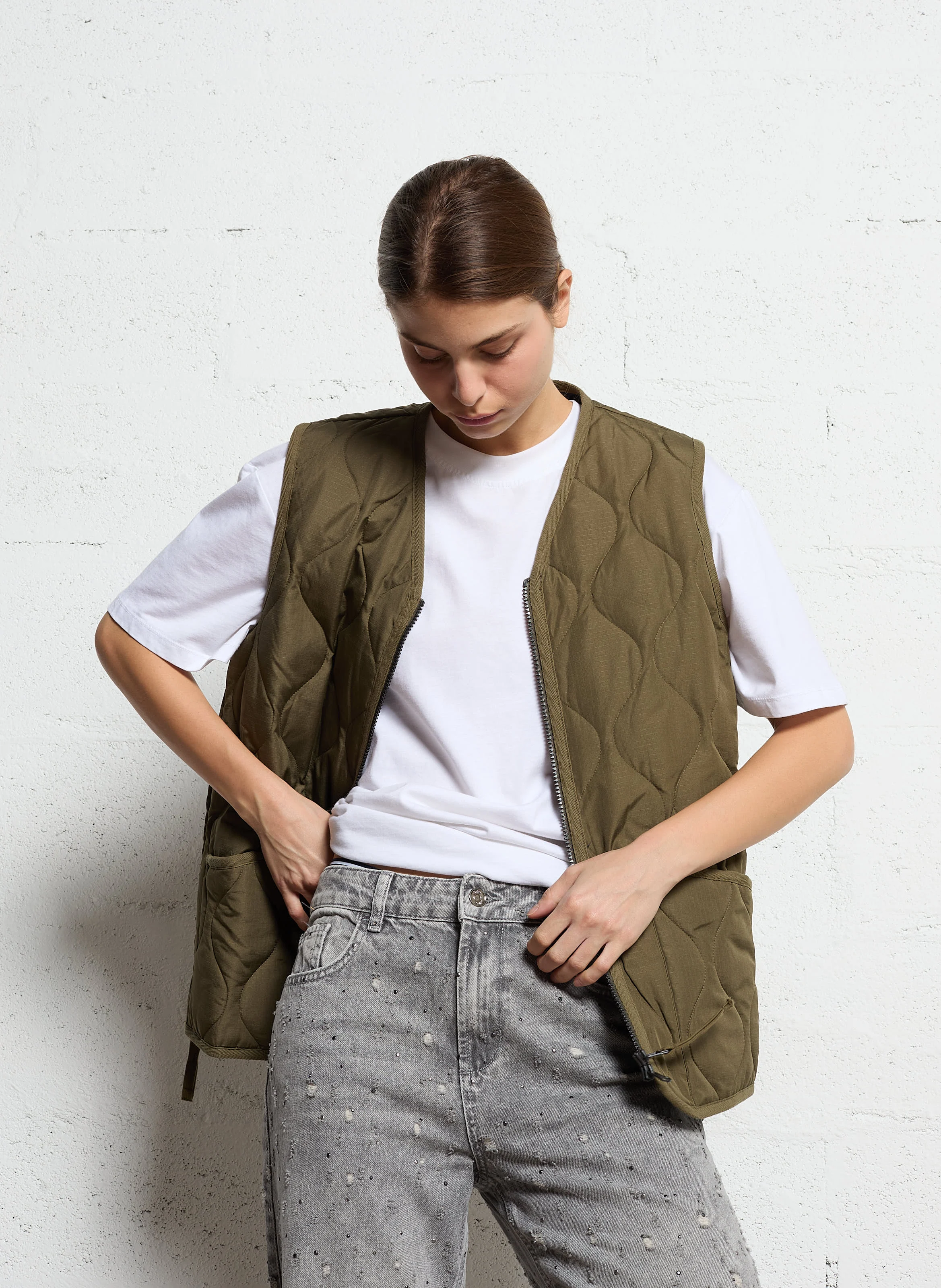 Veste droite matelassée | Kaki