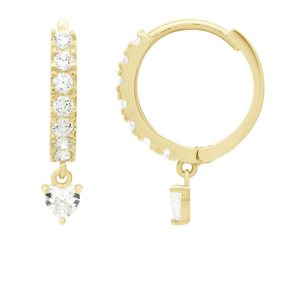 Boucles d'Oreilles - ornées d'oxydes de Zirconium - Pampilles Coeur en Oxydes de Zirconium - Or Jaune