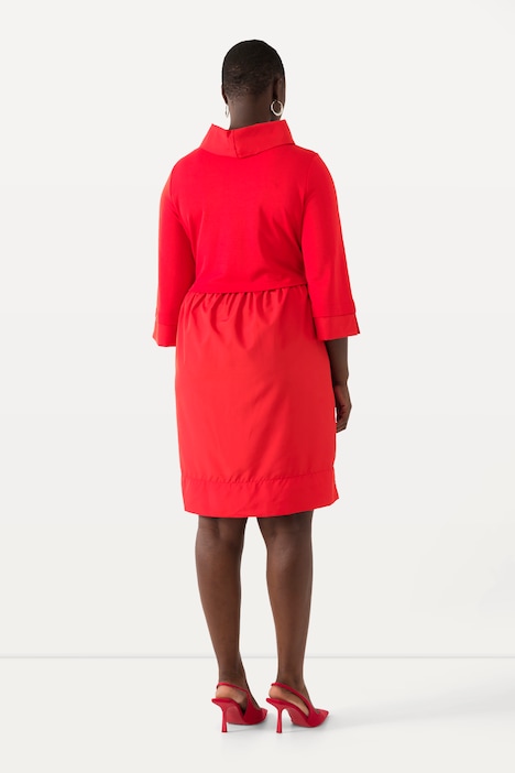 Kleid, Lagenlook, A-Linie, Stehkragen, 3/4-Arm