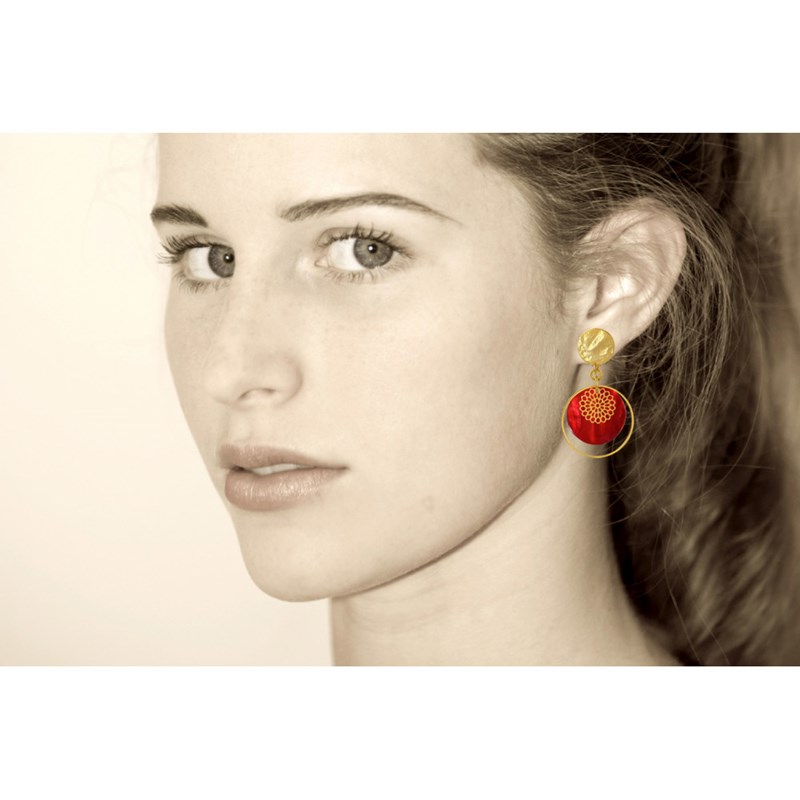 Boucles d'Oreilles Clip Métal Doré Cercle et Pastille de Nacre