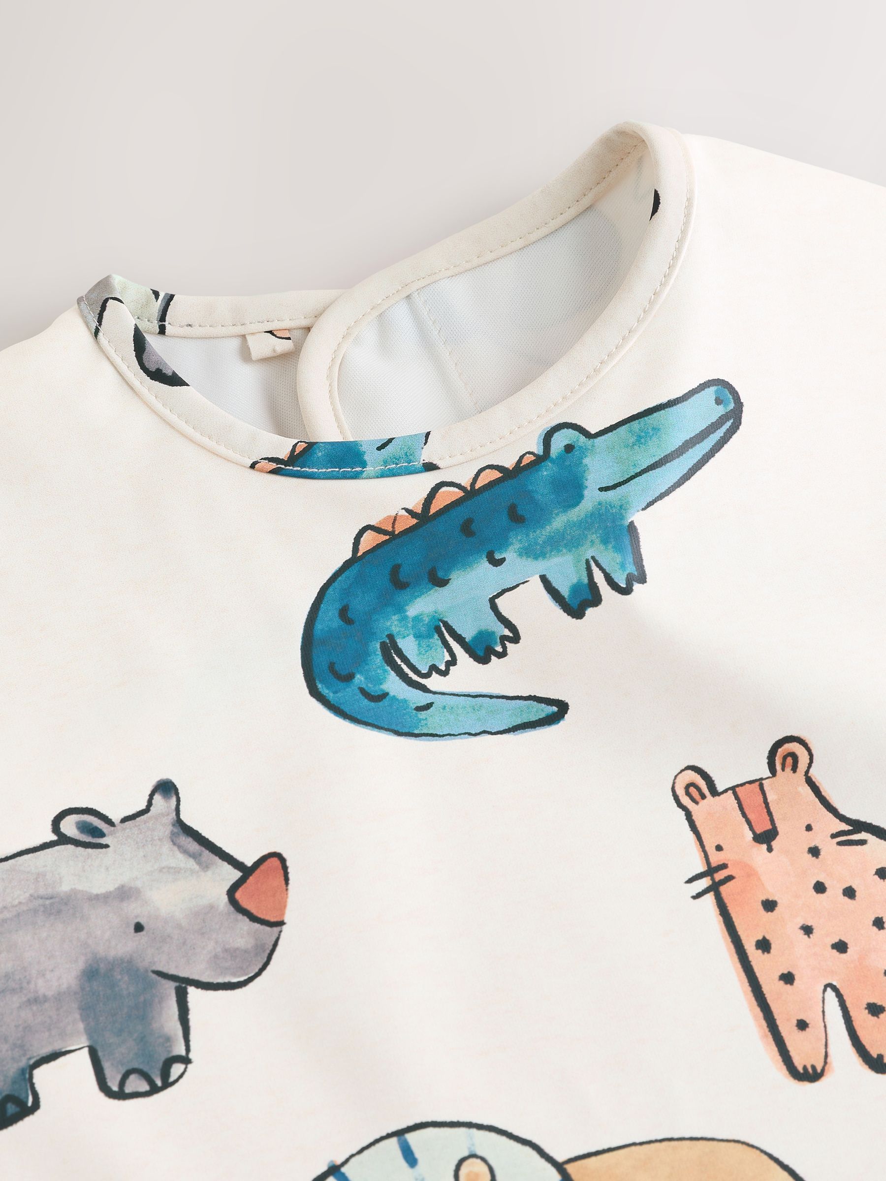 naturel met safaridieren - Slabbetje met mouwen voor spenen en voeden