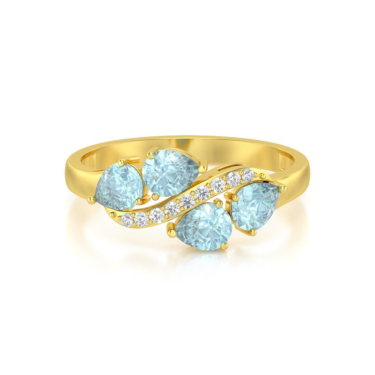Bague ADEN Or 585 Jaune Aigue-Marine et diamants 2.414grs