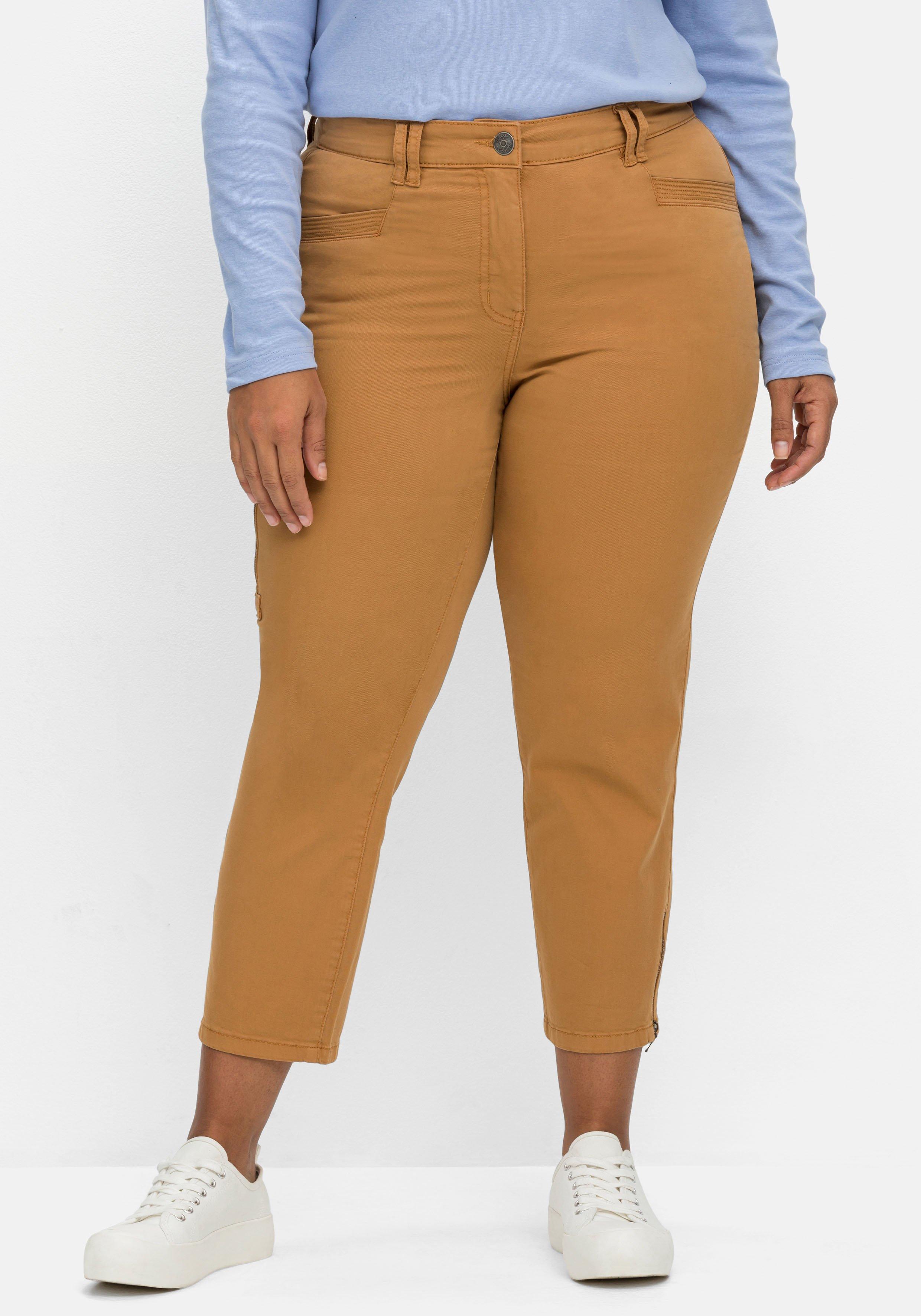 Schmale Twill-Hose in 7/8-Länge, mit Zipper-Details