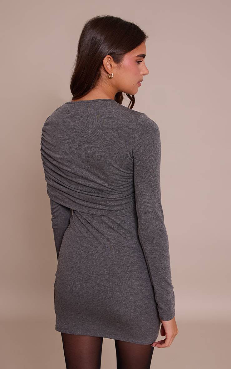 Charbon Robe Moulante À Manches Longues En Jersey Avec Détail Superposé