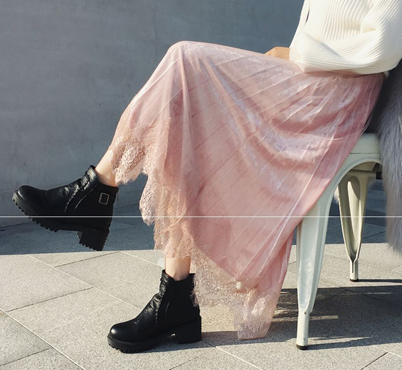 Juuri - Midi fluwelen rok met kanten overlay
