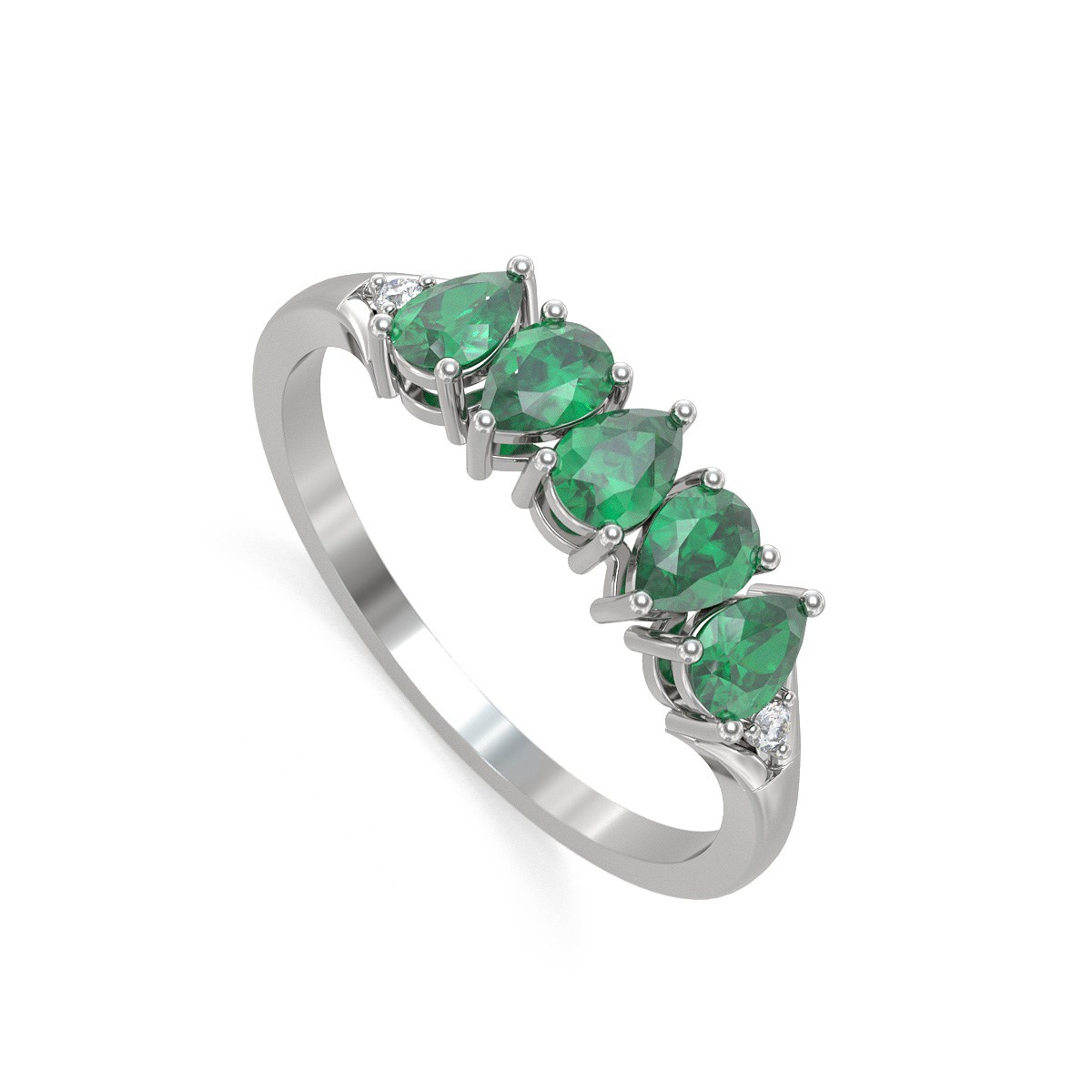 Bague ADEN Or 585 Blanc Emeraude et diamants 1.74grs
