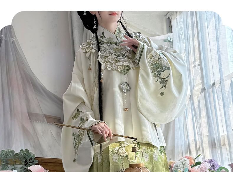Francoix - Hanfu top / rok / set met lange mouwen en bloemenprint