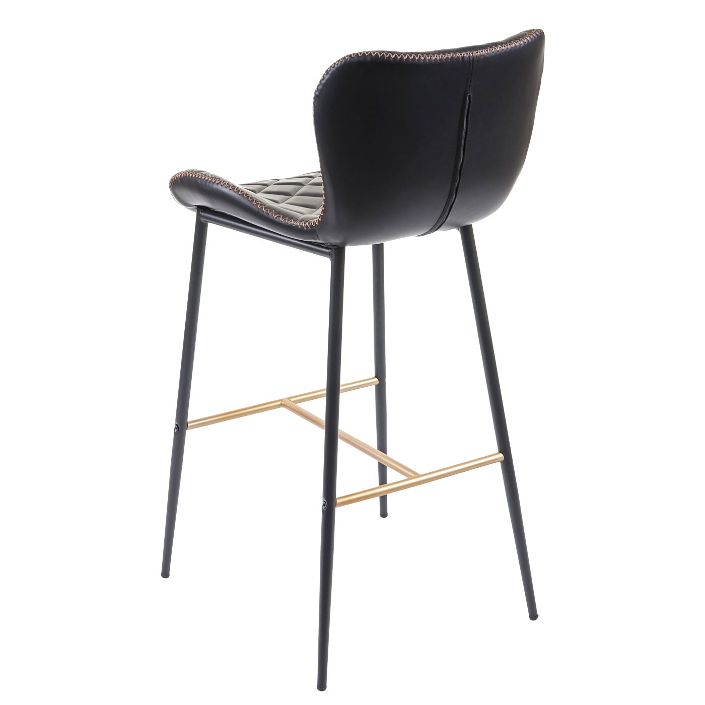 2er-Set Barhocker MCW-E55, Barstuhl Tresenhocker, Vintage goldfarbene Streben ~ Kunstleder schwarz