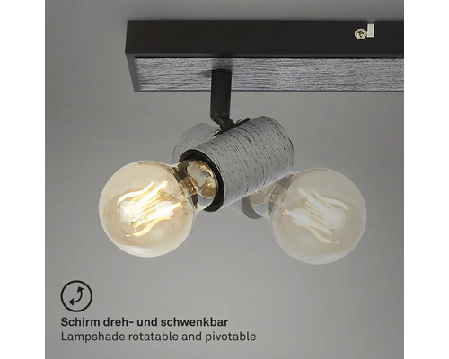 Plafondspot 2-lamps L 30 cm antiek zilver
