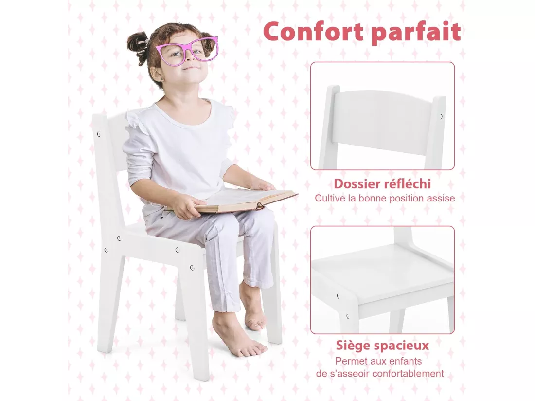 2 en 1 Bureau Enfants avec Chaise & 120 Lumières LED, Coiffeuse Enfants Fille avec Miroir Acrylique, 2 Etagères & Tiroir, Dispositif Anti-basculement, Charge 50kg pour Enfants de 3 Ans+
