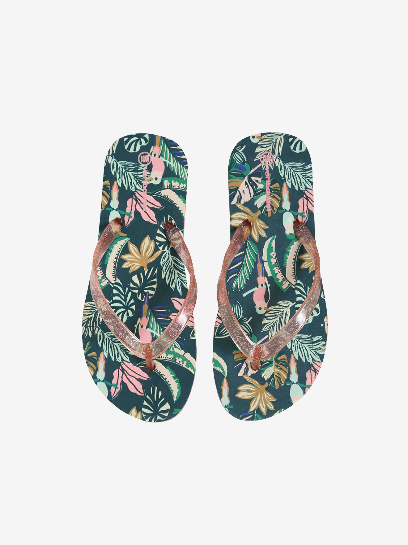 Chinelo estampado para meninas, estampa verde escura