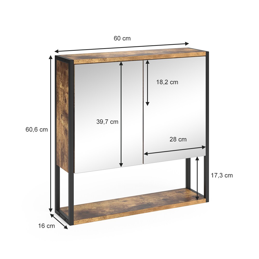 Vicco Spiegelschrank Fyrk Vintage Badschrank Badmöbel Badspiegel mit Ablagen