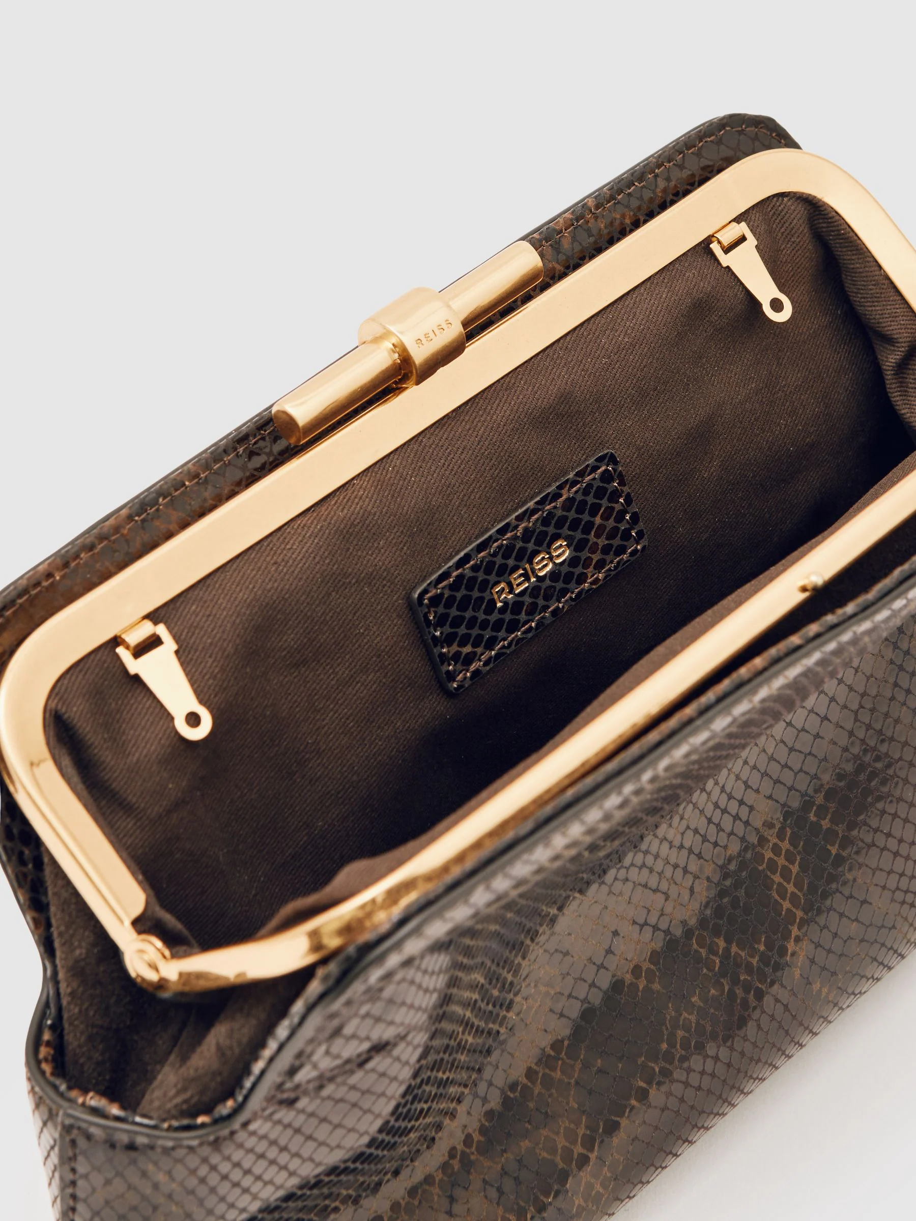 Slangenprint - Reiss Bethany Leather Snake-Effect Frame Clutch Bag