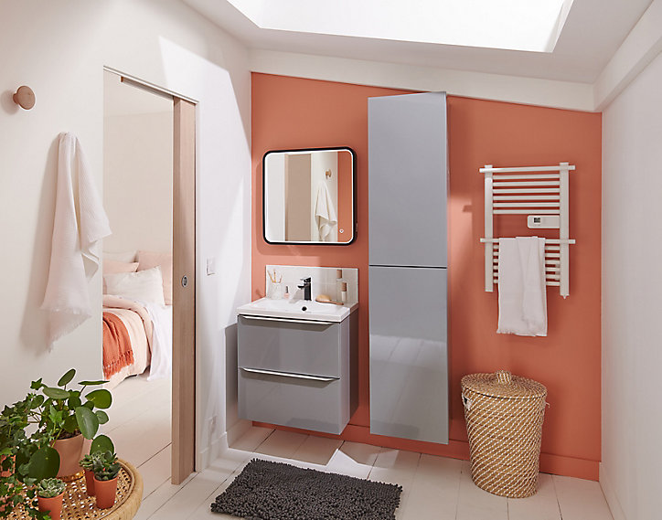 Meuble sous vasque à suspendre GoodHome Imandra gris 60 cm + plan vasque Nira