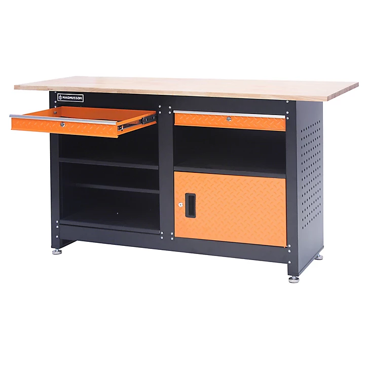 Etabli de travail en acier/bois Magnusson L.160 x l.60 x H.87 cm charge maxi 177 kg