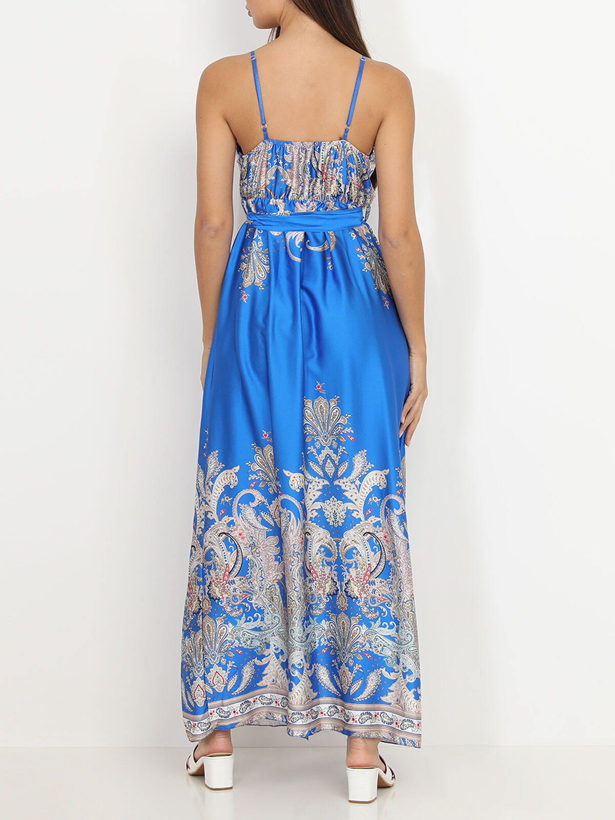 Robe portefeuille fendue à motif cachemire- Bleu