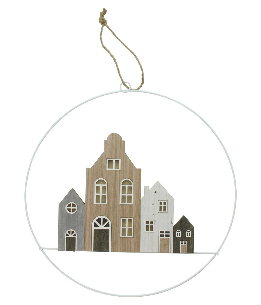 FRANK FLECHTWAREN | LED Hangende Huizen, 30 x 1 x 30 cm, HOUT, METAAL, KUNSTSTOF