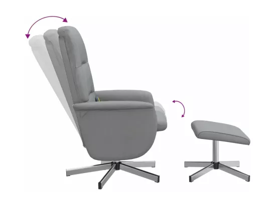 Fauteuil inclinable de massage et repose-pied gris clair tissu