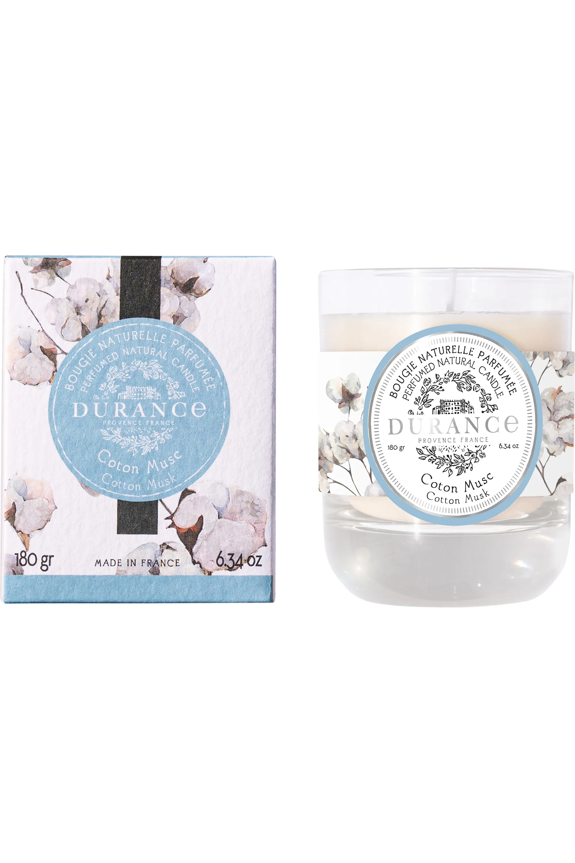 Durance Bougie naturelle parfumée Coton Musc-180 g