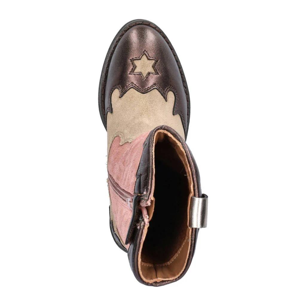 Nelson Kids suède cowboylaarzen brons/roze