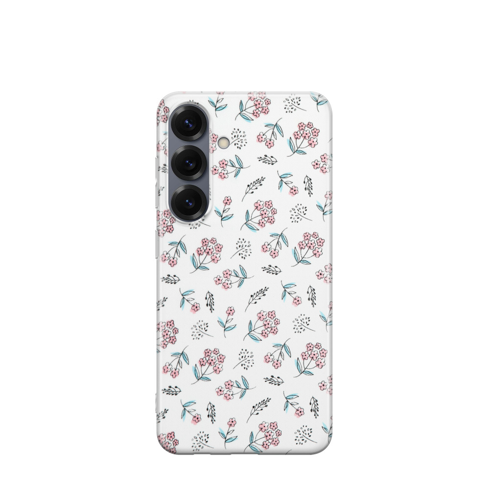Samsung Galaxy S25 Gummi Hülle Blumenliebe - Weiss