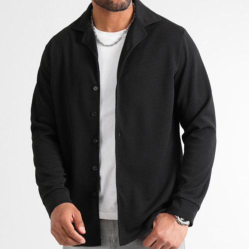 Chemise Manches Longues Texturé Waffle Oversize 0563 Noir