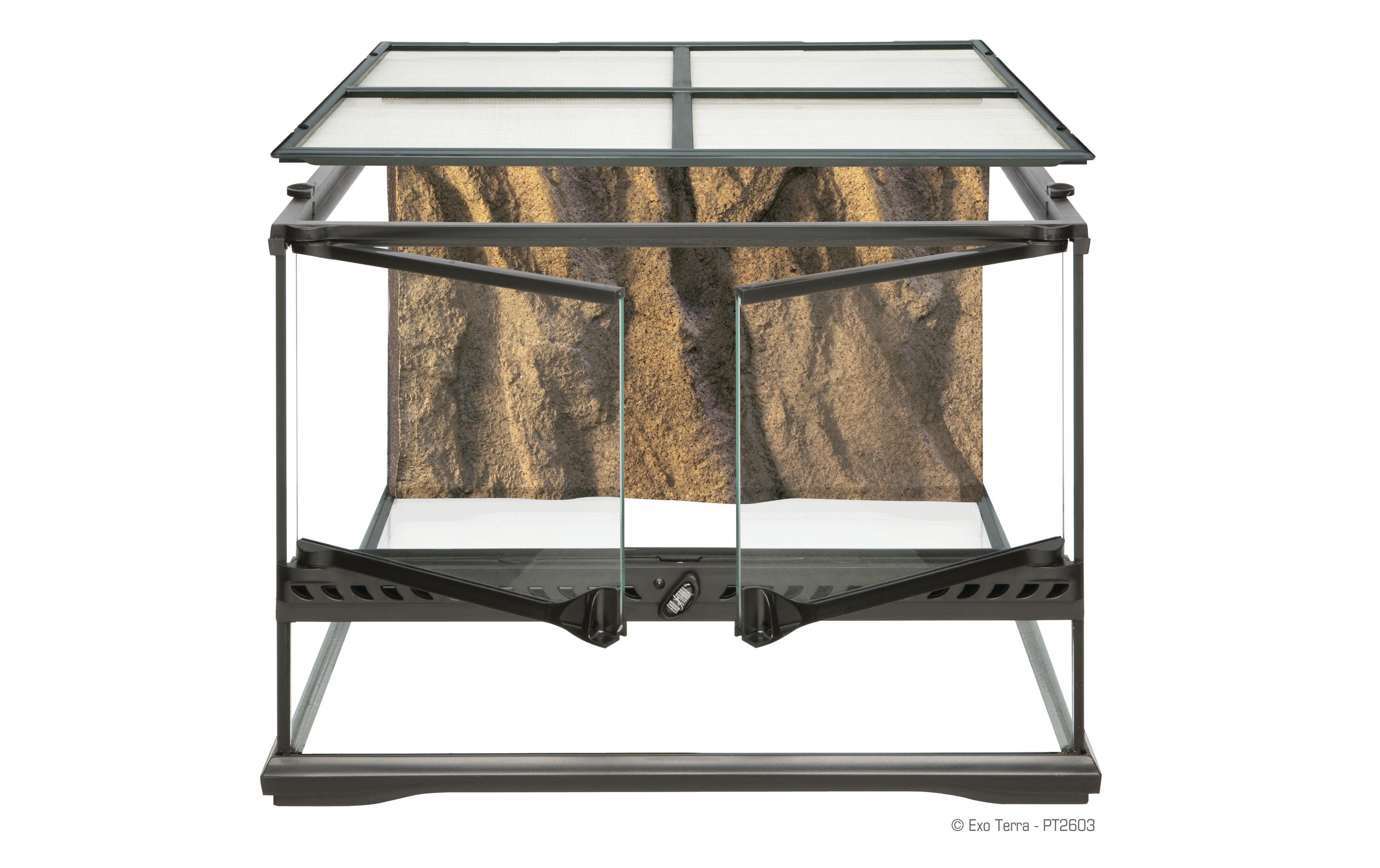 Glasterrarium Natural Small/Low, 45 x 45 x 30 cm<br>Terrarium für Reptilien und Amphibien inkl. Steinmotivrückwand