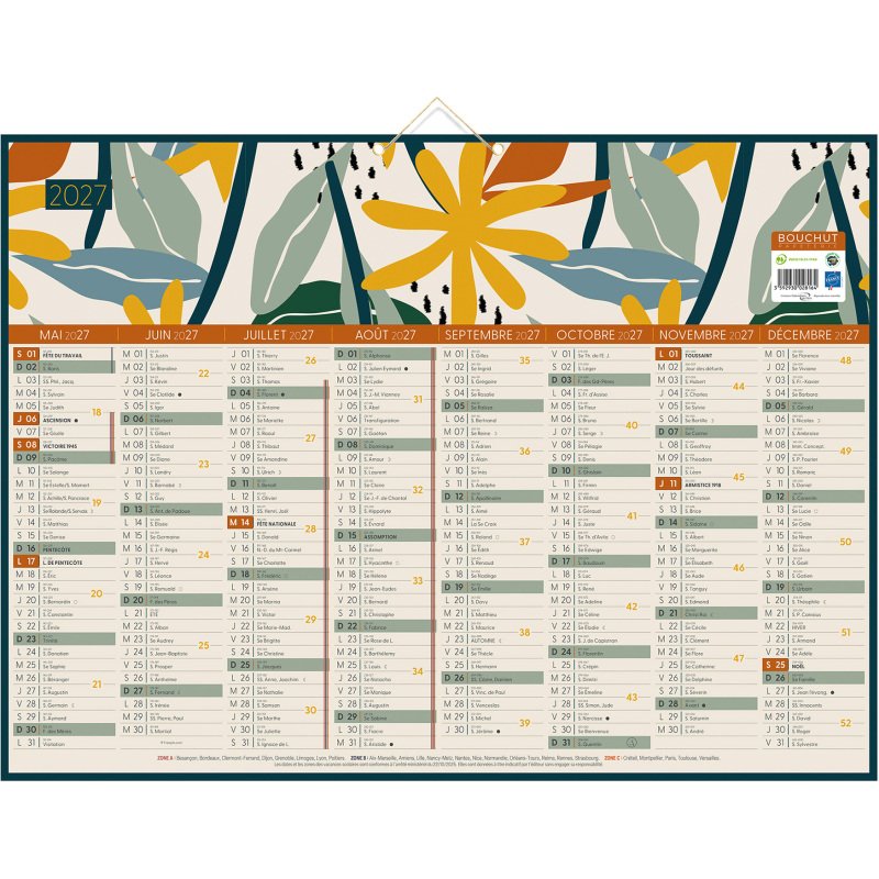 Calendrier bancaire 16 mois 40,5 X 55 cm